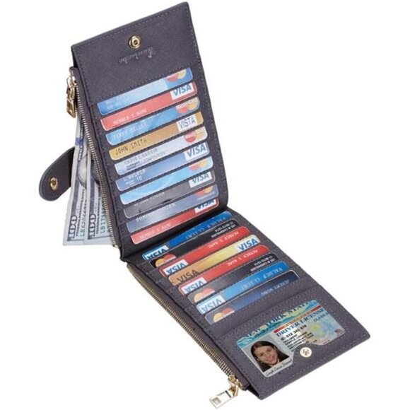 Women's Wallet RFID Blocking Bi fold Multi Card Wallet Zipper Pocket DARK GRAY - Picture 1 of 4